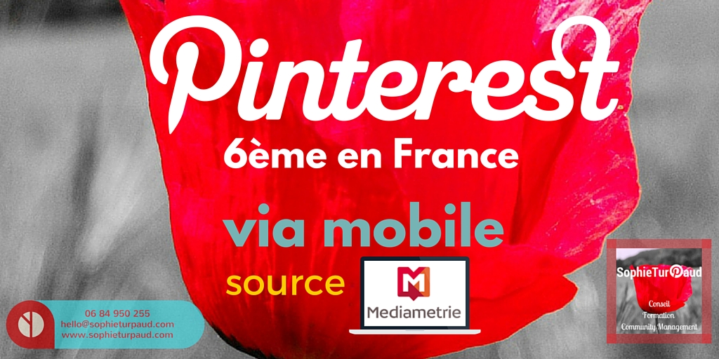Pinterest 6ème en France selon MédiaMétrie via @sophieturpaud 