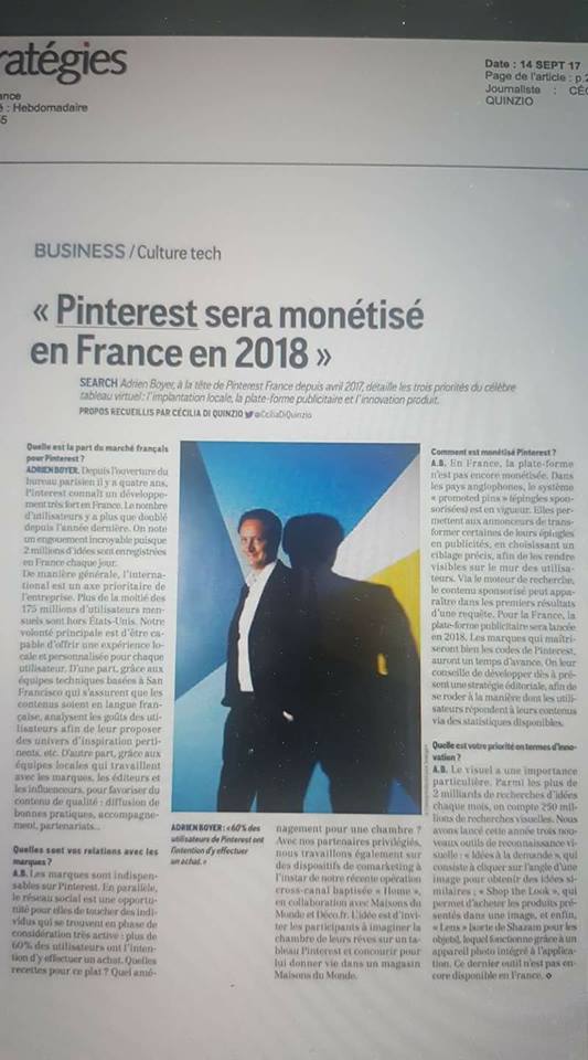 Pinterest sera monétisé en France en 2018