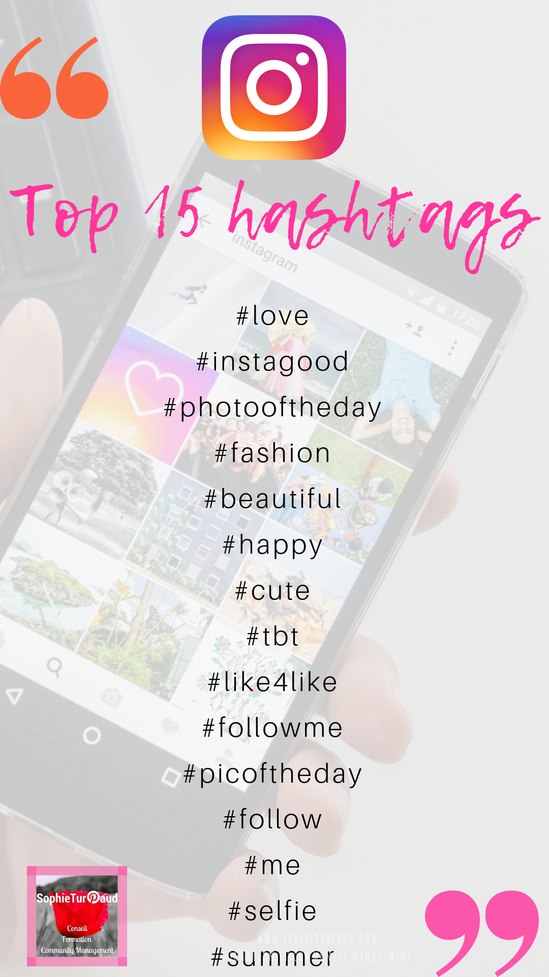 Top 15 hashtags Instagram via @sophieturpaud