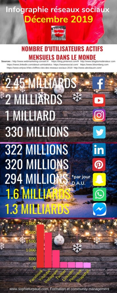 Infographie chiffres réseaux sociaux décembre 2019 via @sophieturpaud #socialmedia 