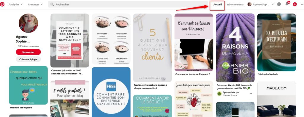 Smart feed ou page d'accueil Pinterest