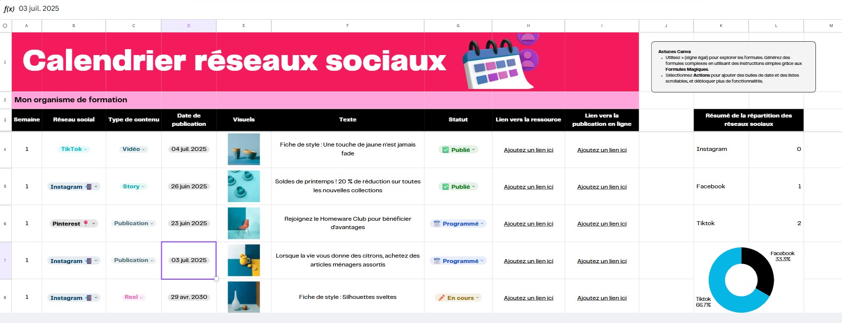 Template Calendrier réseaux sociaux 